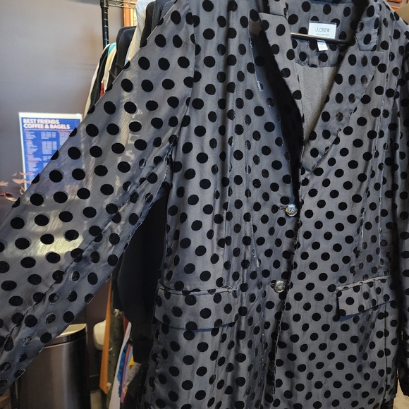 J CREW COLLECTION Parke Blazer in Black Velvet Polka Dot Sheer Suit Jacket 16 - Picture 4 of 6